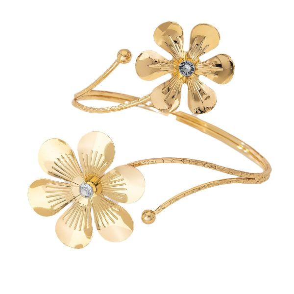Boho Gold Arm Cuff Bracelet Adjustable Open Ring Upper Arm Flower Bracelet