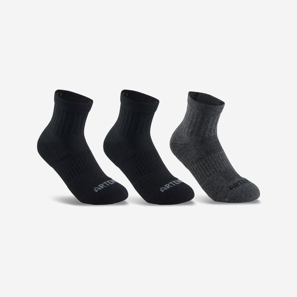Decathlon Kids' Mid Sports Socks Rs 500 Tri-Pack - Black &amp; Grey