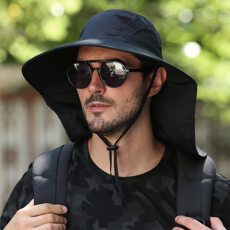 Fishing Hat Sun Protection Outdoor Hat with Neck Flap - Black, Shop Today.  Get it Tomorrow!