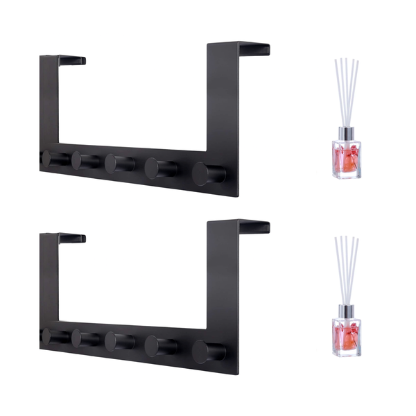 5 Hook Matte Black Metal Door Hook with 30ml Reed Aroma Diffuser - 2 Pack