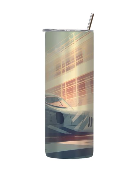 White Building 20 Oz Tumbler with Lid Straw Old Vintage Car Graphic Gift211