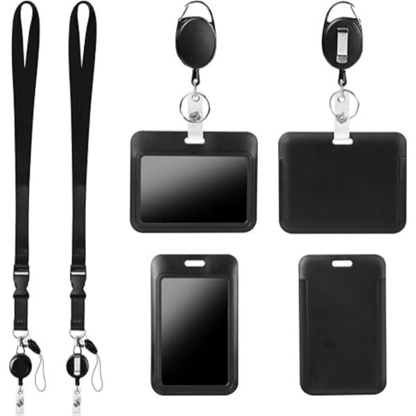 4 Pieces ID Card Holde with Retractable Hook &amp; Oval Reels &amp; Lanyards