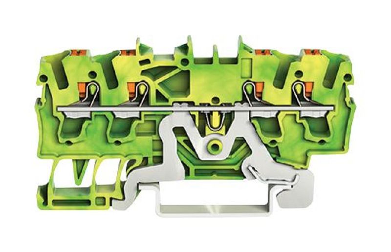 Wago (2202-1407) DIN Rail Mount Terminal Block, Ground, 4 Ways
