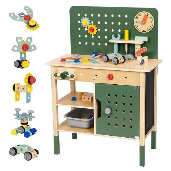 TookyToy Pretend Play Wooden Workbench Set