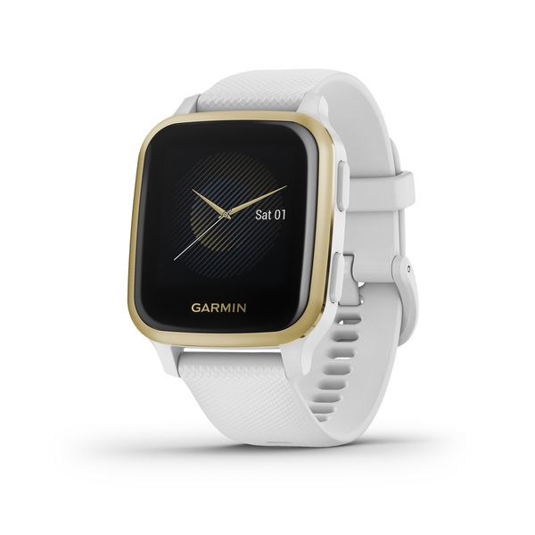 Garmin Venu Sq Smartwatch - Light Gold Bezel with White Case and Silicone Band