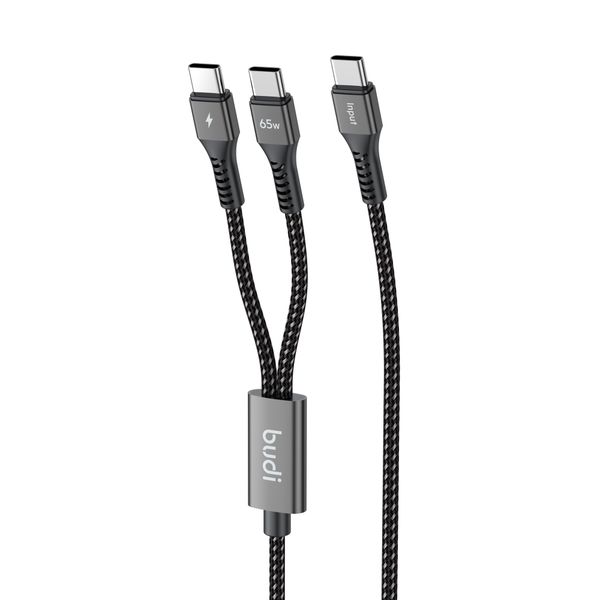 budi 65W USB-C to Dual USB-C Fast Charging Cable 1.2M Braided
