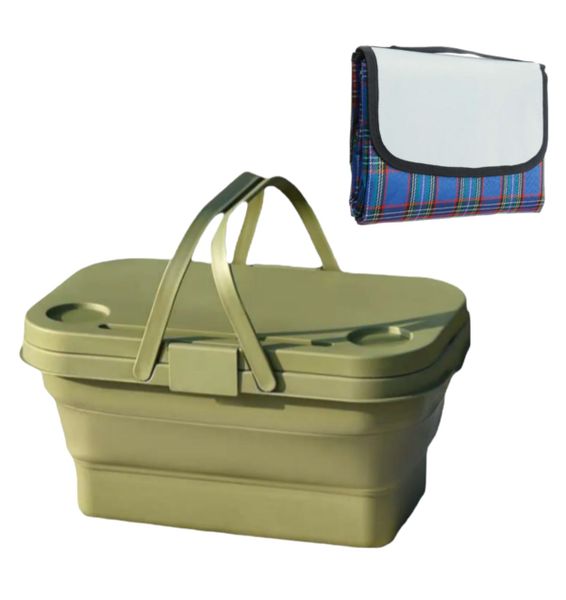 Picnic Basket &amp; Waterproof Picnic Mat