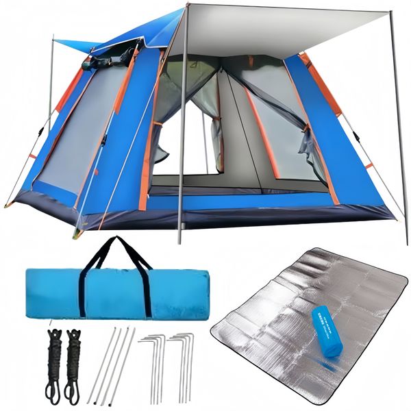 2.4M Automatic Instant Pop Up Camping Tent With Mat &amp; Top Rainfly