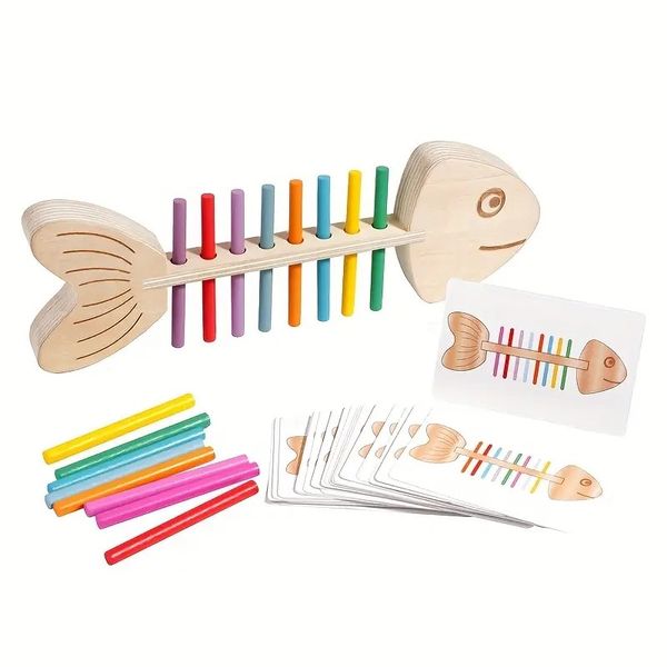 Montessori Inspired Wooden Fishbone Colour Pairing Educational Puzzle Toy