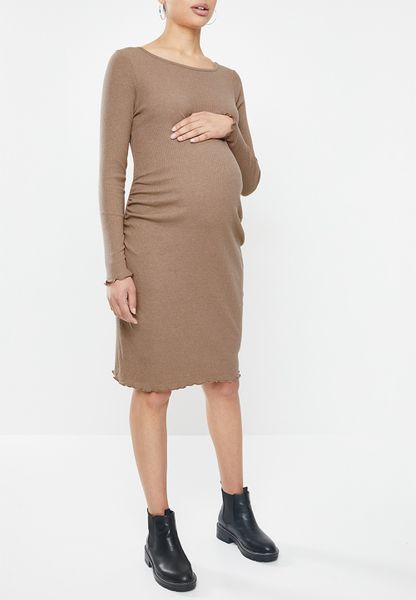 Women's Cotton On Maternity Lettuce Edge Long Sleeve Dress - Acorn