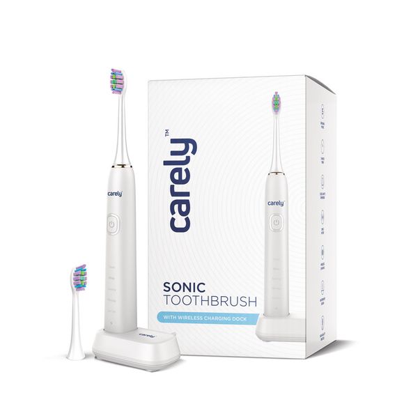 Carely Electric Sonic Toothbrush, 2 Brush Heads - White / Gold