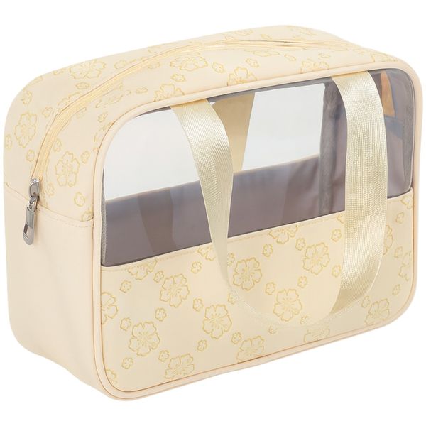 Floral Clear-Window Makeup Bag With Handles