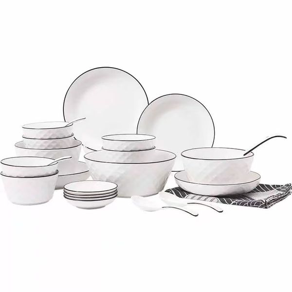 White Ceramic Dinnerware Set - 22 Piece