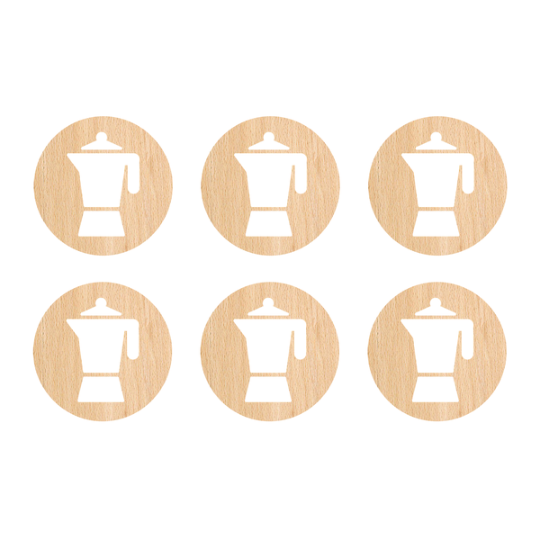 Wooden Coffee Pot Coasters - Set of 6