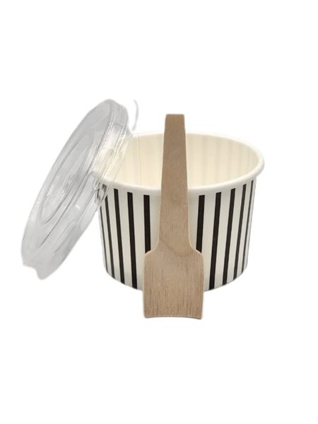 Ice Cream Tub Black Striped - 90ml - Ice Cream Scoop - 7mm - Flat Lid - 25 Pack