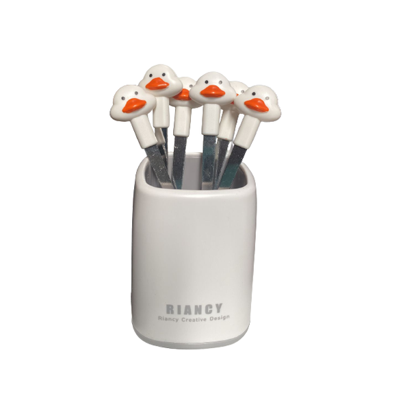 Dream world Stainless Steel Children's Stand with 6 Cartoon Duck Fruit Fork