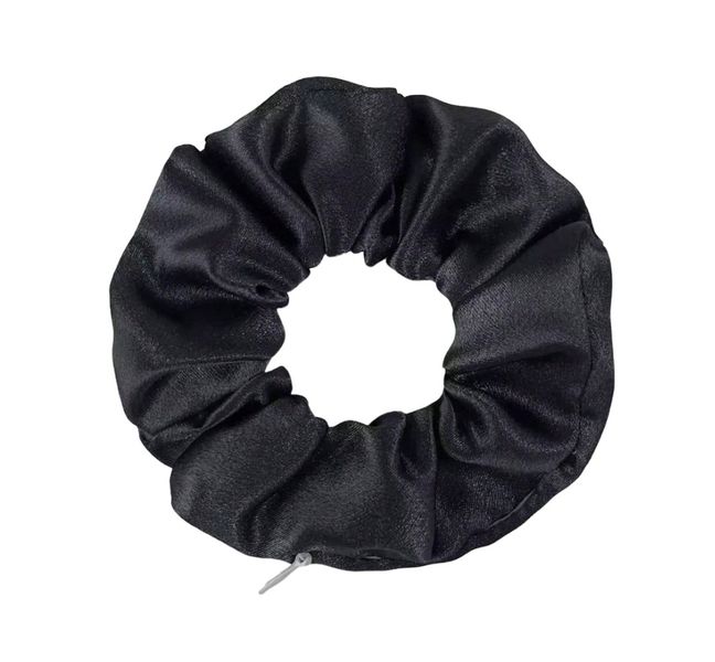 Black Silk Hidden Pocket Hair Ring - Multi-Functional Scrunchie