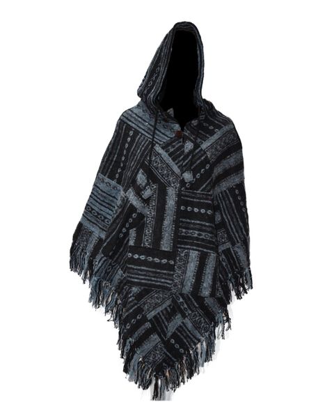 SKA 100% Cotton Handmade Triangle Gheri Hoodie Poncho - Blue