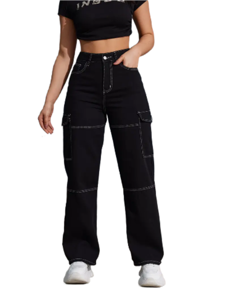 Relaxed Fit Straight-Leg Denim with Contrasting Stitching