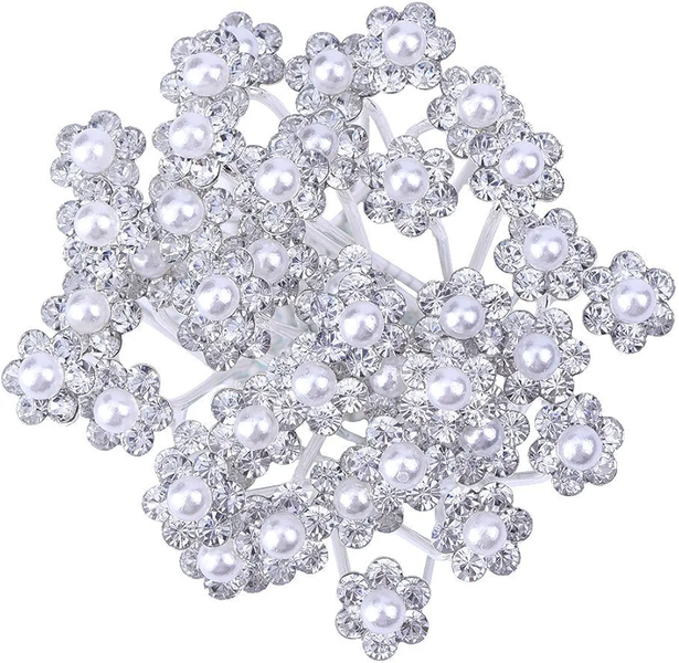 20 Piece Rhinestones Hair Pins With Pearls