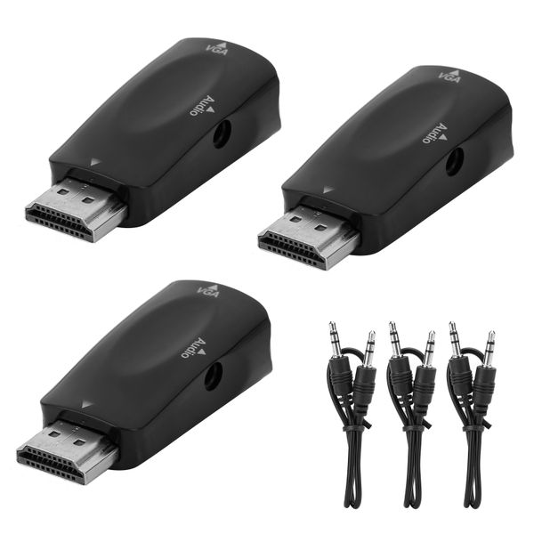 3 Sets HDMI to VGA Adapters, 1080P, with Audio