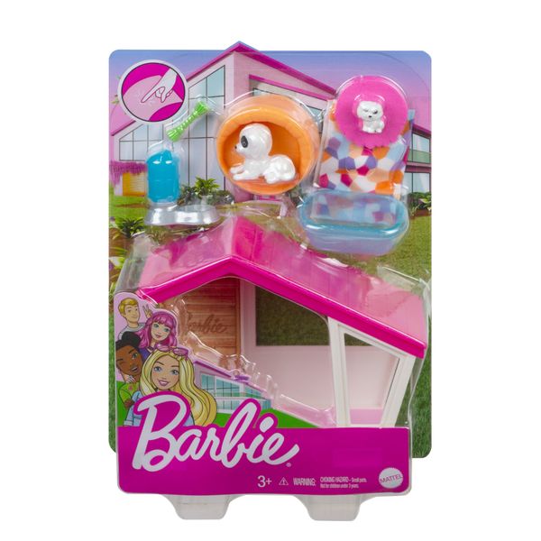 Barbie Mini Playset with 2 Pet Puppies, Doghouse and Pet Accessories