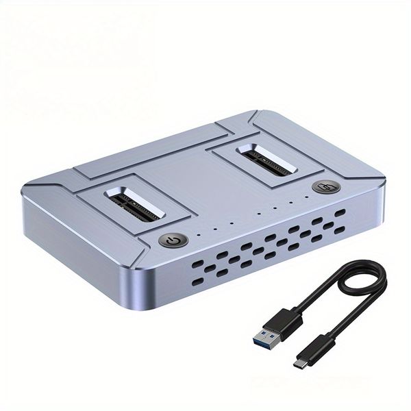 Dual-Bay USB 3.2 NVMe/SATA External Hard Drive Enclosure