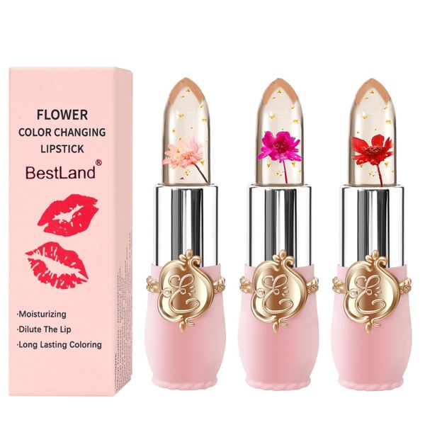 3 Pcs Flower Jelly Lipstick Set Temperature Change Moisturizer Long
