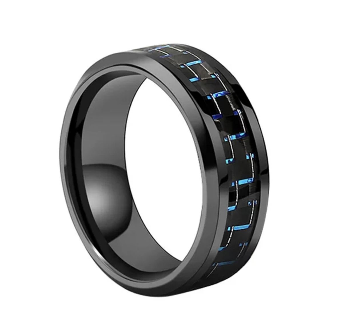 S & C Minimalist 316 Stainless Steel Blue Carbon Fibre Ring | Shop ...