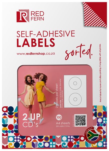 Redfern 2up CD Self-Adhesive A4 Labels 1000 Sheets