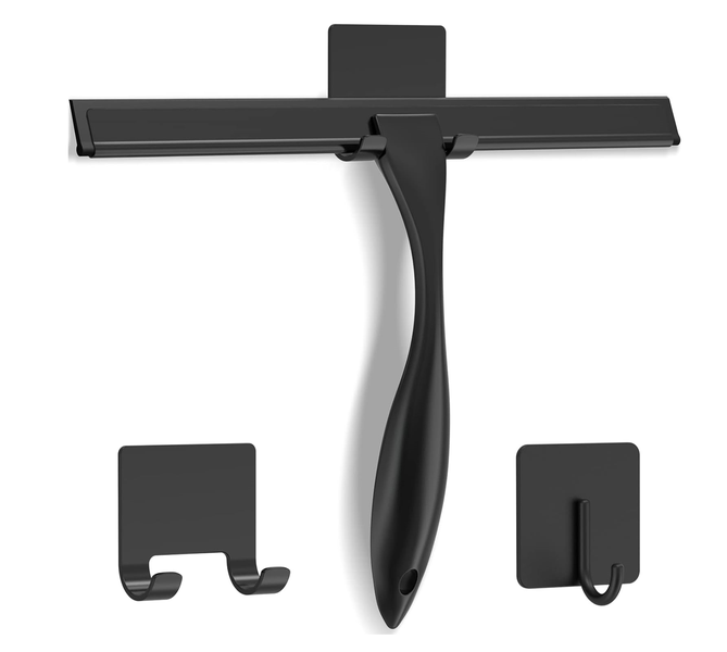 All-Purpose Shower Squeegee for Shower Doors with 2 Adhesive Hooks