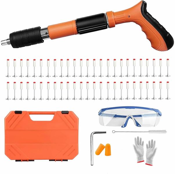 Concrete Nail Gun Kit with 50pcs Nails, 5 Speed Adjustable Manual Nail Gun