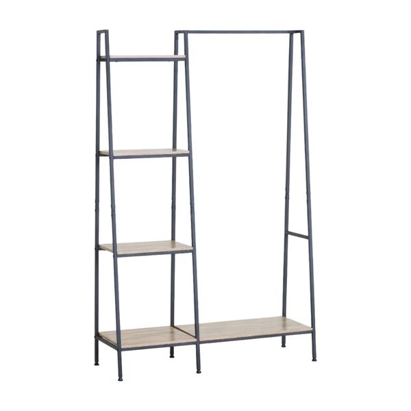 Bragg Essential Clothes Rack with Storage Shelves, Oak &amp; Black