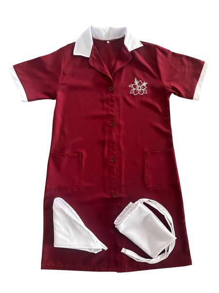 Domestic Uniform 3 Piece - Burgundy and White Dress Set