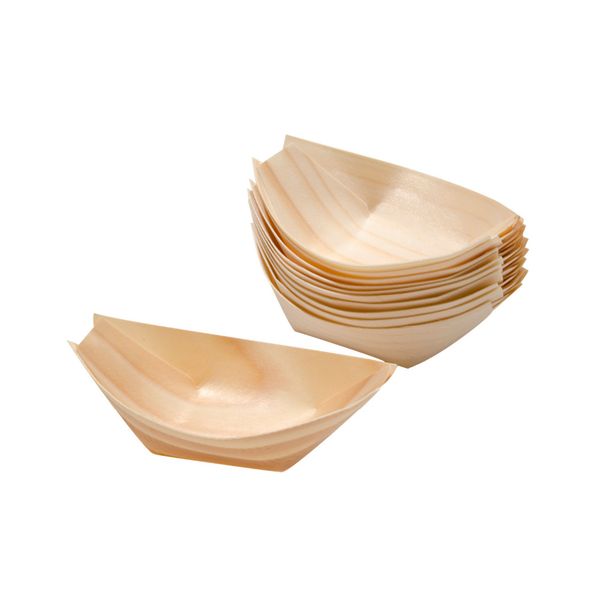 Boat Shape Disposable Bamboo Hot Fast Food Containers Plate Pack 20