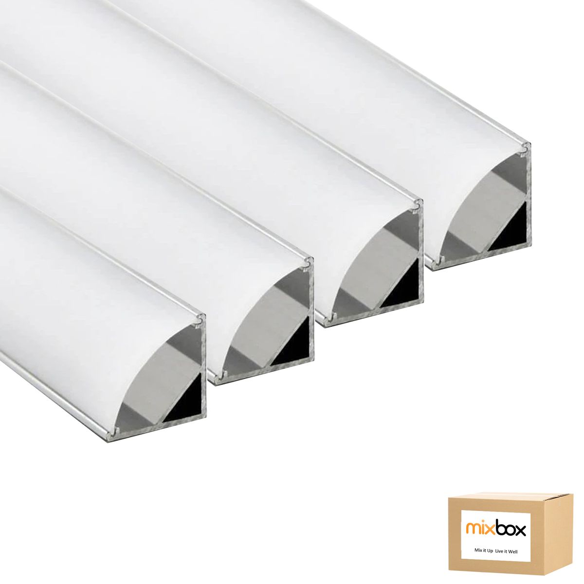 Mix Box 4 Pack 1.5m Aluminum LED V Channel Strip Cover – Silver