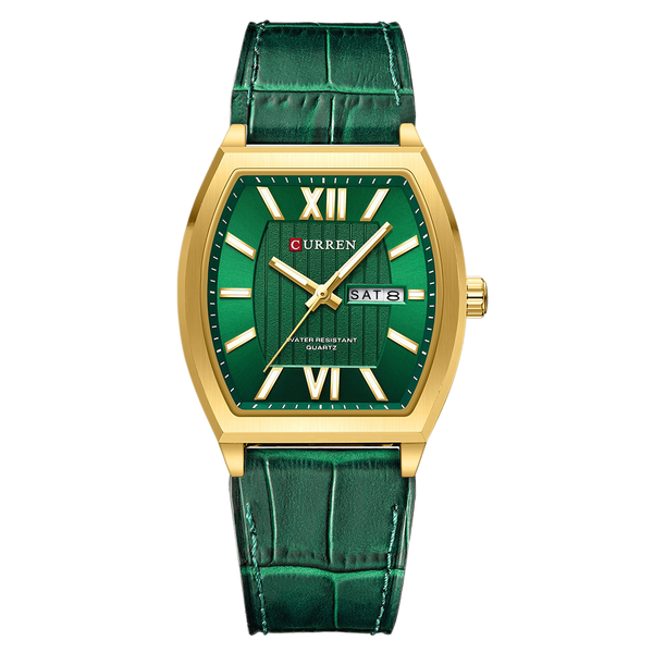 CURREN Men's Quartz Watch with Green Leather Strap