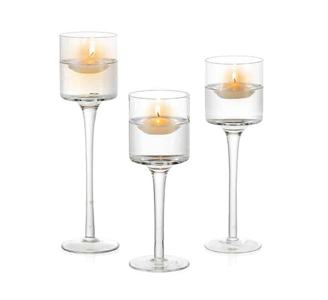 ML Elegant 3-Piece Glass Candle Holder Set - Transparent