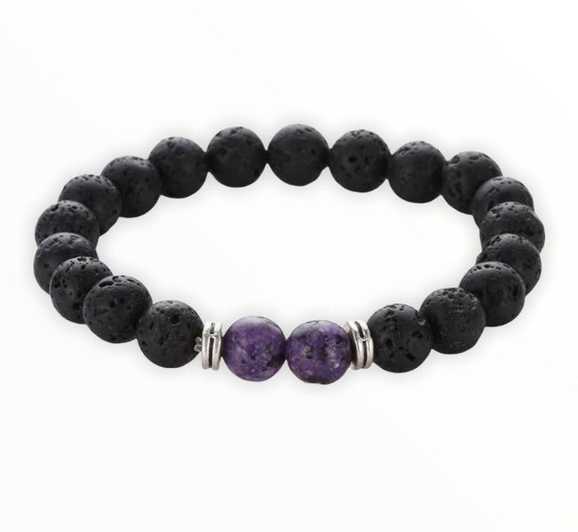 Argent Craft Lava Stone Bracelet with 2 Black &amp; Purple Lepidolite