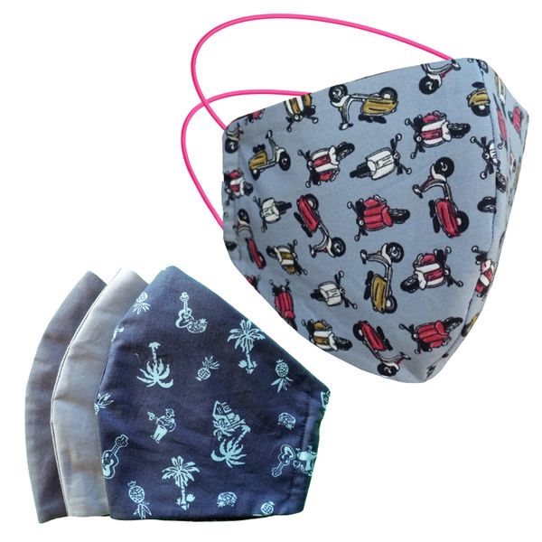Fontaine Face Masks - Vespa - Reusable Washable Cotton Fabric - Pack of 4