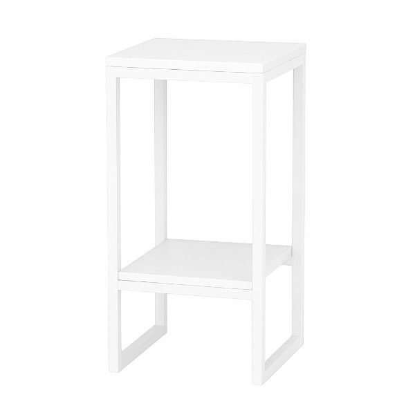 Modern Plant Stand with Storage Shelf - 55 cm - White