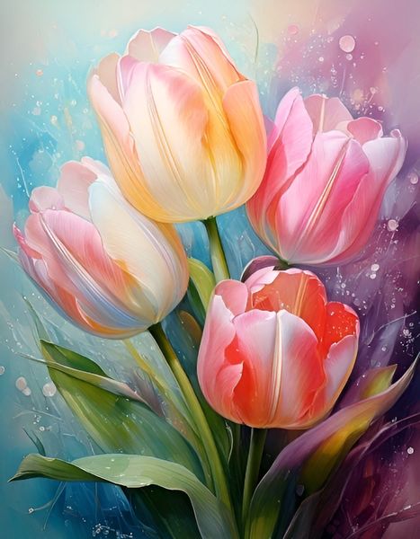 Canvas Wall Art Home Decor - Pastel Tulips