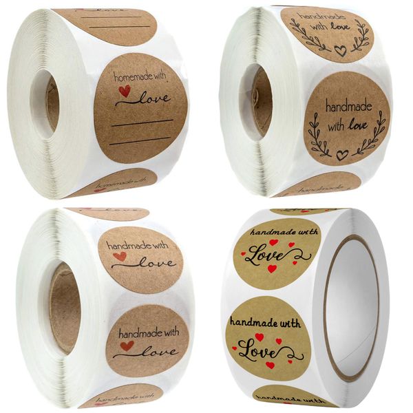 Craft 4pc Multifunctional "Handmade With Love" Sticker Rolls (500pcs Each)