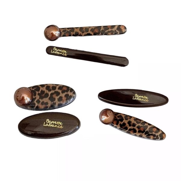 6 Pieces French Leopard Pattern Round Bead Hairpin Bangs Clips