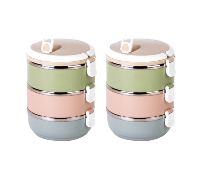 2 Pieces Triple Layer Stainless Steel Lunch Box