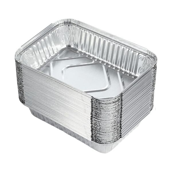 50-Pieces 700ml Rectangular Aluminum Foil Food Containers - Silver