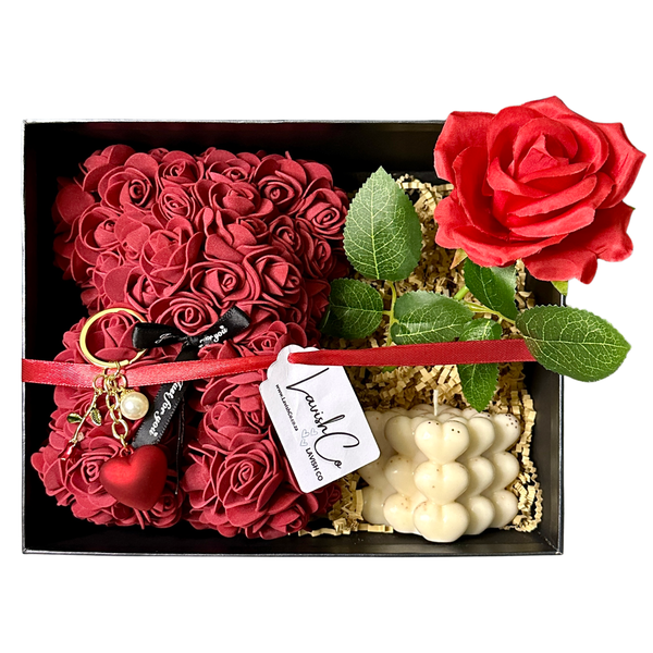 Luxury Love Gift Set - Rose Bear, Bubble Heart Candle &amp; Romantic Keepsakes