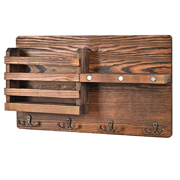 Decor Multifunctional Wooden Wall Mounted Key Holder Organiser (39cm)