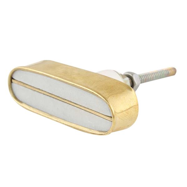 White and Brass Stone Oblong Drawer Knob