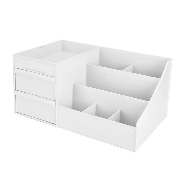 Desktop Cosmetic Makeup Storage Organizer With Pull-Out Drawer - White
